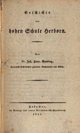 Geschichte der hohen Schule Herborn