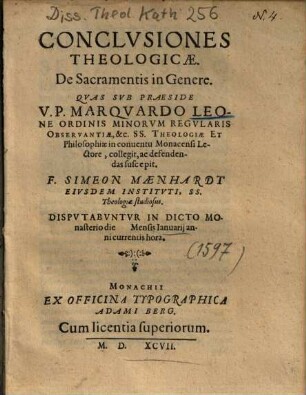 Conclvsiones Theologicae. De Sacramentis in Genere.