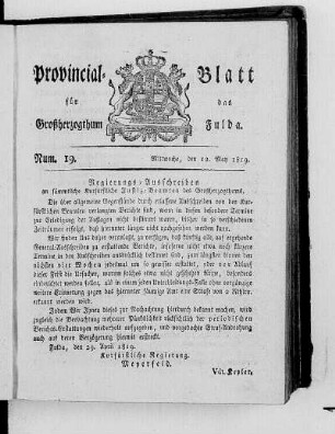 Num. 19, Ausgabe vom 12. Mai 1819