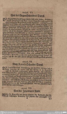 Articul VII. Vom RecessSchreiber Dienst.