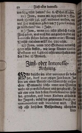 Zinß- oder Interesse-Rechnung.