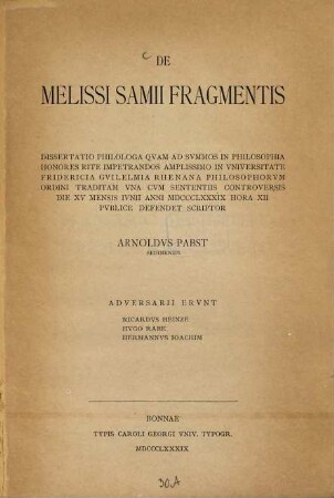 De Melissi Samii fragmentis