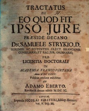 Tractatus De Eo Quod Fit Ipso Jure