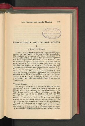 Lord Rosebery and Colonial Opinion.