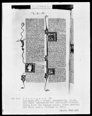 Bibel — Initiale O (zias rex), darin Kopf des Königs Ozias, Folio 342verso