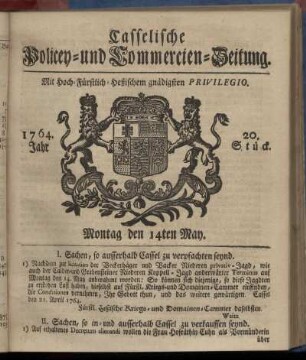 20. Stueck, Montag den 14ten May 1764