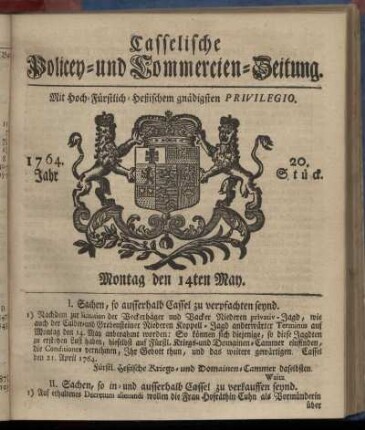 20. Stueck, Montag den 14ten May 1764