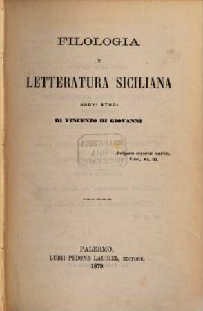 Filologia e Letteratura Siciliana : Studii, III