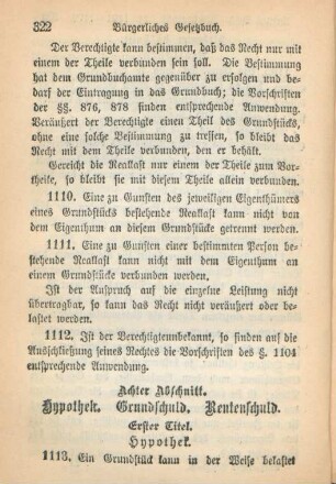 Achter Abschnitt. Hypothek. Grundschuld. Rentenschuld