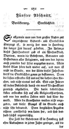Fünfter Abschnitt. Bevölkerung. Sterblichkeit.