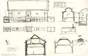 Hildebrand, Adolf von; München; Pinakotheken, Erweiterung - Anbau an die Alte Pinakothek (Grundrisse, Ansichten, Schnitte, Detail)