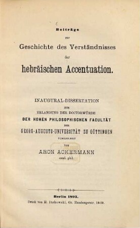 Beiträge zur Geschichte des Verständnisses der hebräischen Accentuation