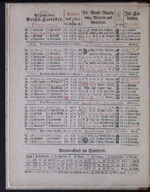 1786. Allgemeiner Reichs-Calender. Februarius.