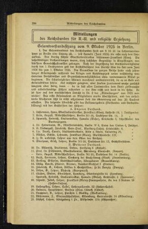 Mitteilungen des Reichsbundes für R.-U. und religiöse Erziehung : Gesamtvorstandssitzung vom 9. Oktober 1925