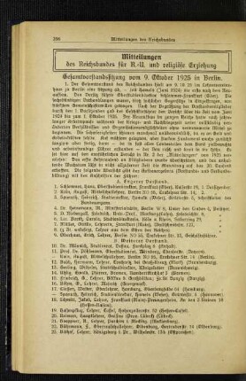 Mitteilungen des Reichsbundes für R.-U. und religiöse Erziehung : Gesamtvorstandssitzung vom 9. Oktober 1925