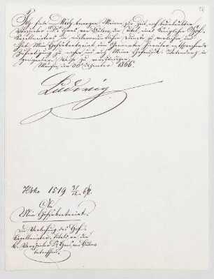 Ludwig II. von Bayern (1845 - 1886) Autographen: Brief von Ludwig II. an das Bayerische Hofsekretariat - BSB Autogr.Cim. Ludwig .98