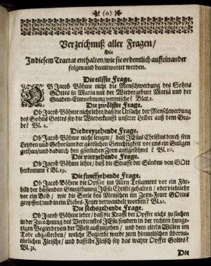 Verzeichnuß aller Fragen, Die in diesem Tractat enthalten ...
