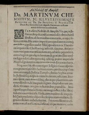 Ad Nobiliß. & Ampliß. Dn. Martinum Chemnitium [...]