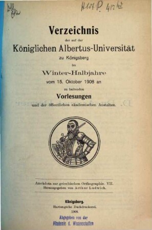 Anekdota zur griechischen Orthographie, 7. WS 1908/09