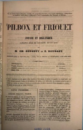 Pilbox et Friouet ou Zouave et Higlander : à-propos mêlé de couplets, en un acte