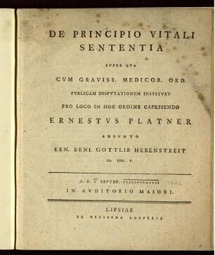 De Principio Vitali Sententia