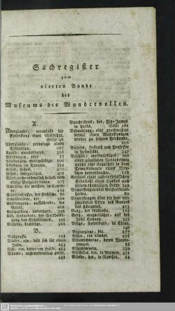 Sachregister zum vierten Bande des Museums des Wundervollen