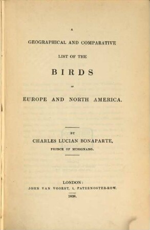 A geographical list of the birds of Europe and North America