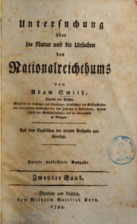 Untersuchung über die Natur u. die Ursachen des Nationalreichthums, 2.