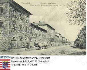 Darmstadt, Heidelbergerstraße mit Kaserne des Dragoner-Regiments Nr. 23