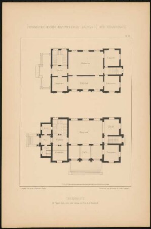 Vereinshaus: Grundrisse (aus: Baukunst der Renaissance, Entwürfe von Studirenden unter Leitung von J. C. Raschdorff, III. Jahrgang, Berlin 1882)