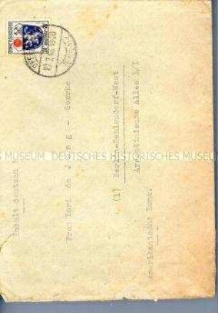 Umschlag eines privaten Briefes mit Marke und Stempel aus der Französischen Besatzungszone