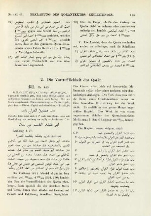 2. Die Vortrefflichkeit des Qorān (No. 451-462)