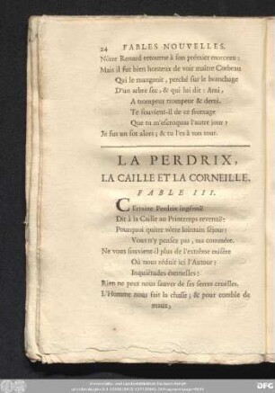 La Perdrix, La Caille Et La Corneille. Fable III.