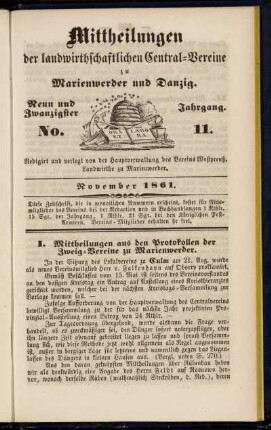 Neun und Zwanzigster Jahrgang. No. 11. November 1861.