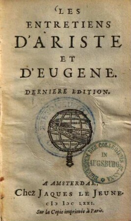Les entretiens d'Ariste et d'Eugène