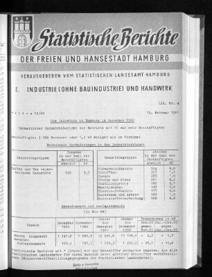 Die Industrie in Hamburg im Dezember 1960 : Lfd. Nr. 4