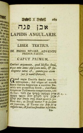 Liber tertius. De primo Messiæ adventu pridem facto.