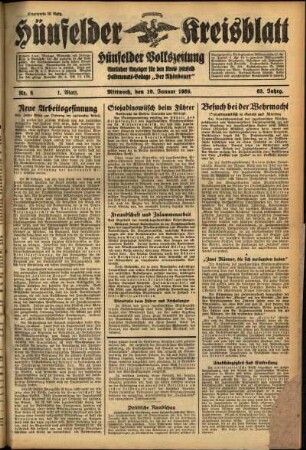 Erste Ausgabe vom Mittwoch, den 19. Januar 1938.