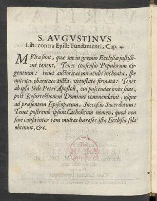 S. Augustinus Lib: contra Epist: Fundamenti, Cap. 4