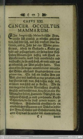 Caus XXI. Cancer Occultus Mammarum