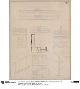Berlin, Wilhelmplatz. Palais des Prinzen Karl von Preußen. Grundriss und Ansichten