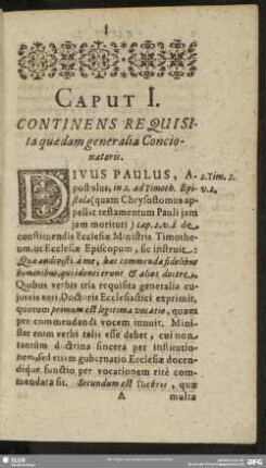 Caput I. Continens Requisita quaedam generalia Concionatoris
