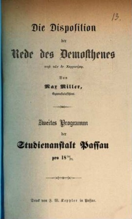 Programm der K. Studienanstalt Passau : für das Studienjahr .... 1870/71,2