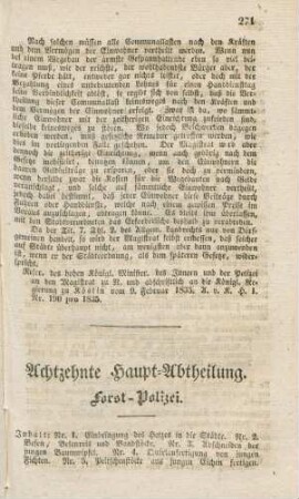 Achtzehnte Haupt-Abtheilung. Forst-Polizei