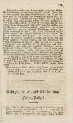 Achtzehnte Haupt-Abtheilung. Forst-Polizei