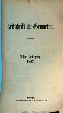 Zeitschrift für Geometer. 8. 1867