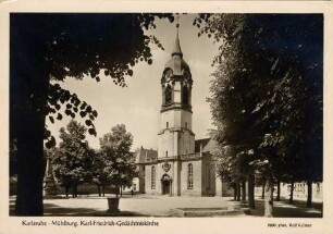 Postkartenalbum mit Motiven von Karlsruhe. "Karlsruhe-Mühlburg. Karl-Friedrich-Gedächtniskirche"