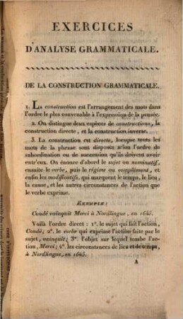 Exercices d'analyse grammaticale et d'analyse logique, 1. (1812)