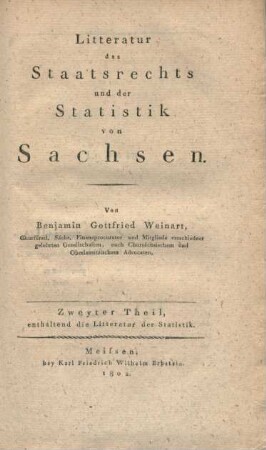 Theil 2: Zweyter Theil, enthaltend die Litteratur der Statistik