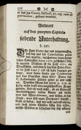 Antwort auf des zweyten Capitels siebende Unterhaltung.